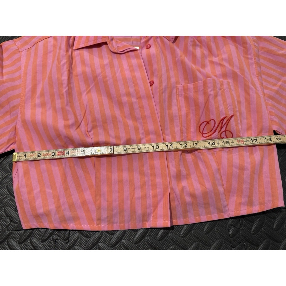 Anthropologie Maeve Monogram Cropped Shirt Sz S Crest Striped Button Up PJ Top - Picture 10 of 12